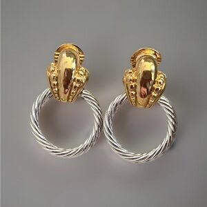 Rare Vintage Monet Door Knocker Earrings – Gold & Silver-Tone Clip-Ons